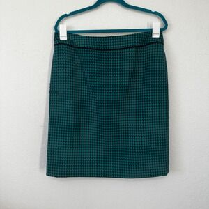 VINTAGE Alex Marie Houndstooth Pencil Skirt TealBlack Knee Length Classic Career